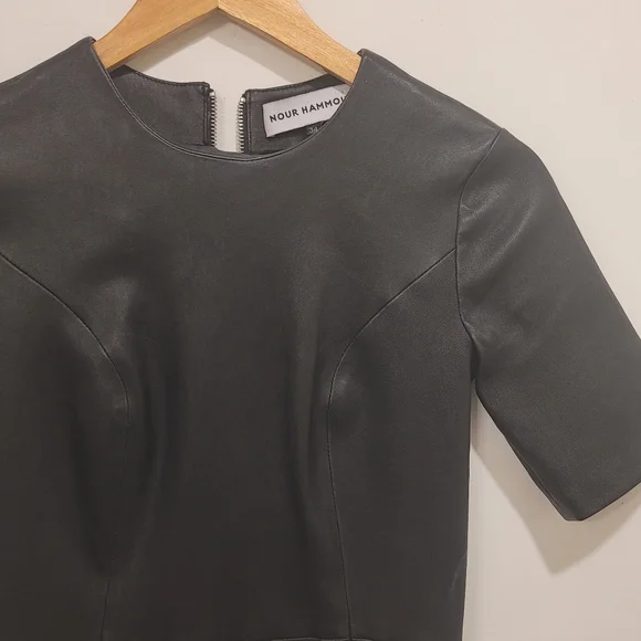 Nour Hammour Black Leather Dress 34 /City‎ Career Rockability Witchy Grunge - Picture 2 of 9